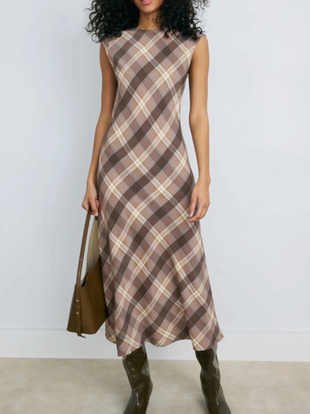 Argent Minimal Bias Dress Plaid 100% Silk